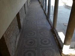 Piazza Armerina (villa Romana del Casale), quadrangular peristyle, mosaic with medallions with figures and flowers Stock Footage