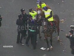 Injured Mounted Police Officer At Anti-Poll Tax Protests News Clip
