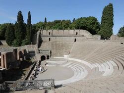 Pompeii, view of the Roman theatre of the ancient city Stock Footage