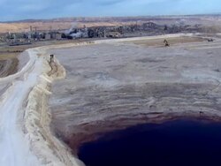 AERIAL ZI CU View of negev industries with evaporation ponds / Negev, Israel Stock Footage