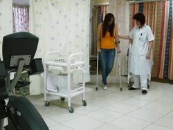 After physiotherapy in hospital Stock Footage