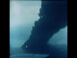 SYND 25 2 77 OIL TANKER EXPLOEDS OFF HONOLULU AND OIL SLICK BURSTS INTO FLAMES News Clip