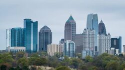 Midtown Skyline from Piedmont Park, Atlanta, Georgia, United States of America Stock Footage