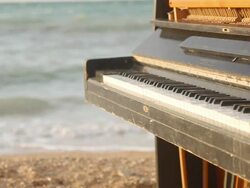 old piano on the coast Stock Footage