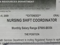 2009 CU TD Notice advertising nursing job position/ Antioch, California, USA/ AUDIO Stock Footage