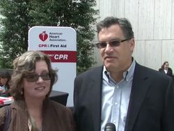 INTERVIEW: Chris and Debra Bader at American Heart Association's Hands-Only CPR Campaign Launch Stock Footage