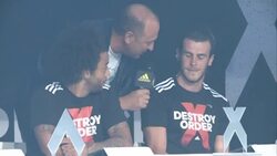 Real Madrid football players Gareth Bale and Marcelo present Adidas Freestyle football tournament Stock Footage