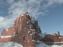 MS T/L View of Fresh Snow on Red Rock Desert, Natural Arch / Moab, Utah, United States Stock Footage