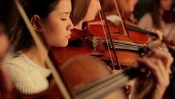 Violinists in orchestra Stock Footage