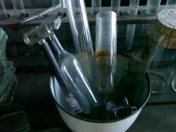 Chemistry paraphernalia on desk in scott's hut, Antarctic Peninsula, Antarctica  Stock Footage