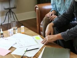 Couple overwhelmed with medical bills Stock Footage