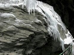 MS Breitachklamm canyon in winter at AllgÃƒÂ¤u Alps / Oberstdorf, Bavaria, Germany  Stock Footage