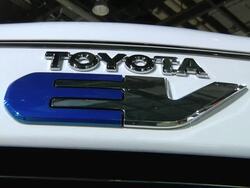 CU ZO Toyota RAV4 EV, powered by Tesla Motors battery and powertrain at Detroit Auto Show / Detroit, Michigan, USA  Stock Footage