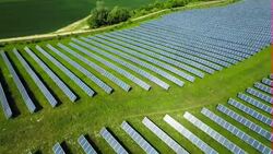 AERIAL: Solar Panels from a solar power plant Stock Footage