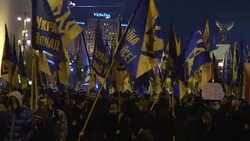 Ukrainians mark the 74th anniversary of (UPA) and the Day of Defender of Ukraine Stock Footage