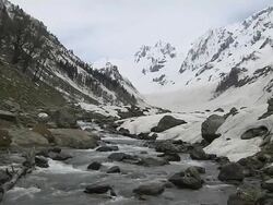 Block Shot River Between Mountains Sonmarg Jammu and Kashmir India Stock Footage