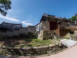 Landscape of the Hannamlou(World Heritage Sites) in Namhansanseong Fortresss at Gwangju Stock Footage