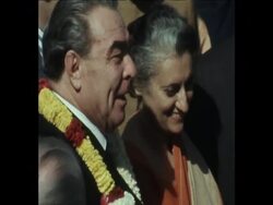 SYND 27-11-73 SOVIET PRESIDENT LEONID BREZHNEV MEETS INDIRA GANDHI News Clip