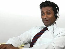 Charismatic Guy On Headset, Pleased Stock Footage