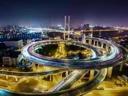 T/L WS HA ZO View of Nanpu Bridge at Night / Shanghai, China Stock Footage