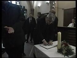 Joschka Fischer visits shooting school, presser with history teacher News Clip