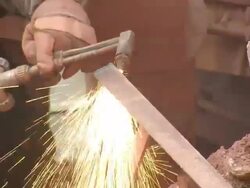 MS Demolition of crushing machine at quarry by gas cutter / Taben-Rodt, Rhineland-Palatinate, Germany Stock Footage