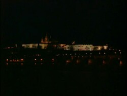 WA View across Moldau river to Prague castle, Czech Republic Stock Footage