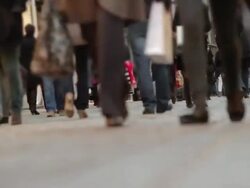 Crowd walking, odd angle Stock Footage