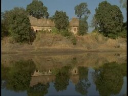 WA lake in jungle, towards Hindu Temple, India Stock Footage