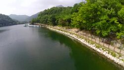 View of reservoir of Mt. Geumo(famous travel area) Stock Footage