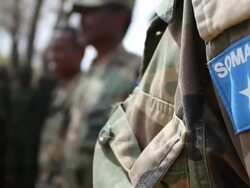 Militia man's arm with Somali badge Stock Footage