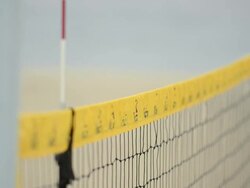 CU Women playing beach volleyball at net / Redondo Beach, California, United States Stock Footage