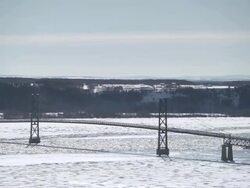 WS View of traffic moving over Suspension Bridge / Quebec, Canada Stock Footage