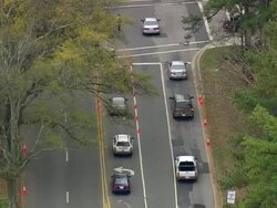 MS AERIAL Shot of Moving cars at Wallace Wade Stadium / North Carolina, United States Stock Footage
