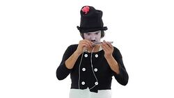 Mime artist using smart phone to listen music. Stock Footage