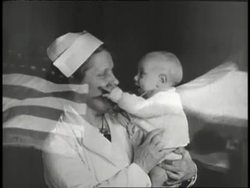 Red Cross nurses hold babies and proudly carry the American flag. News Clip