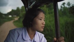 M/S Myanmar teenage girl in the school bus Stock Footage