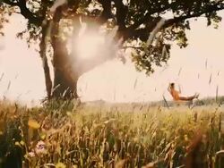 Girl swinging in the middle of the meadow Stock Footage
