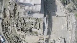 Aerial vertical view, Nebi Samuel National Park, the traditional burial site of the biblical Hebrew prophet Samuel Stock Footage