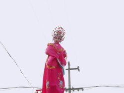 MS TS Children dressed as ancient figures stand on specially designed machinery during Shehuo celebrations, Shehuo is traditional festive folk celebration during chinese spring festival  AUDIO  / xi'an, shaanxi, china Stock Footage