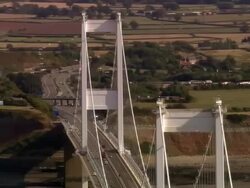 AERIAL, CIRCLING, Old Severn Bridge, Gloucestershire, England Stock Footage