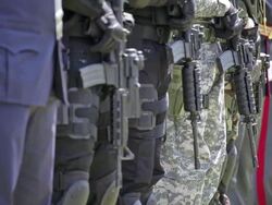 Police Cordon weapons Stock Footage