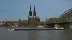 Rhine River,Hohenzollern Bridge with Cologne Cathedral, Cologne, North Rhine-Westphalia, Germany Stock Footage