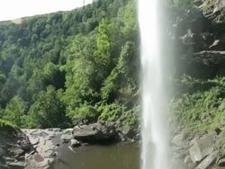 MS TD Tourists swimming hole below Katterskill Falls / Haines Falls, New York, United States Stock Footage