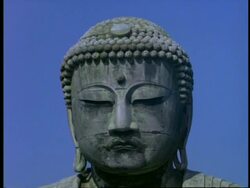 CU of Head of Great Buddha statue in Kamakura, Japan Stock Footage