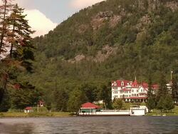 Mountain Lodge on Lake Stock Footage