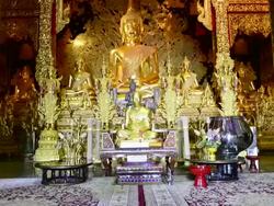 Golden Buddha Statues in the temple Stock Footage