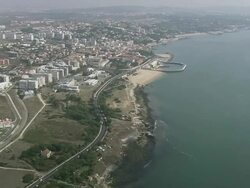 AERIAL WS Coastline with cityscape / Oeiras, Lisbon, Portugal Stock Footage