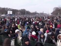 January 20, 2009 HA WS PAN Crowd at the inauguration of Barack Obama / Washington DC / AUDIO Stock Footage
