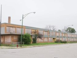 WS Abandoned elementary school Stock Footage